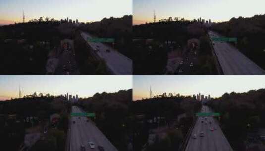 航拍黄昏时分的高速公路高清在线视频素材下载