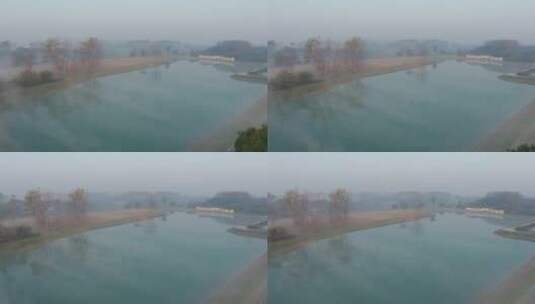 s0023-农村小镇雾景湖面雾气高清在线视频素材下载