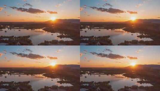 呼和浩特南湖湿地公园日落航拍延时摄影高清在线视频素材下载