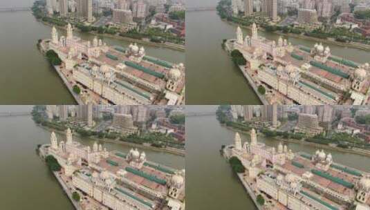 福建福州闽江中洲岛商贸中心航拍高清在线视频素材下载