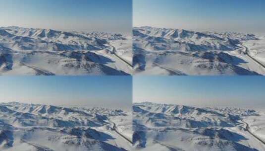 新疆北疆阿勒泰地区航拍公路冬天雪景高清在线视频素材下载