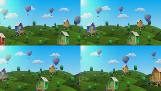 卡通庄园热气球高清在线视频素材下载