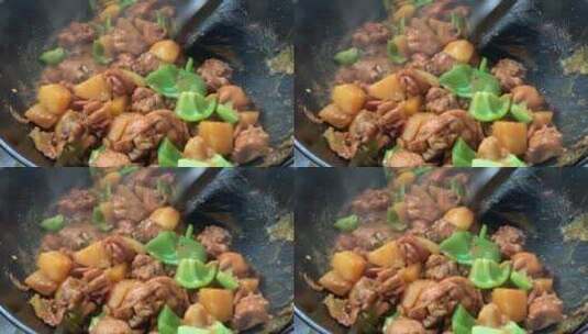 家庭美食制作，大盘鸡炒鸡高清在线视频素材下载