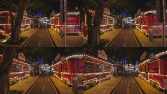 66号公路汽车文化主题步行街夜景高清在线视频素材下载