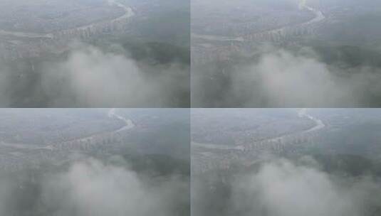航拍云雾高山大景城市远景高清在线视频素材下载