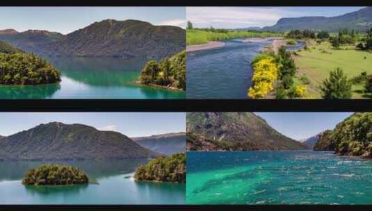 山脉河流河水湖泊水资源航拍风景蓝天绿水高清在线视频素材下载