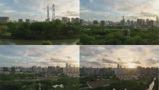 上海浦西清晨航拍高清在线视频素材下载