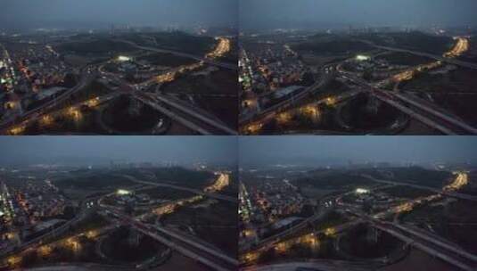 航拍 义乌东互通城市夜景车流风光高清在线视频素材下载