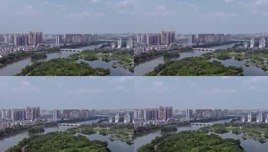 高清航拍眉山苏东坡故乡湿地公园城市建筑高清在线视频素材下载