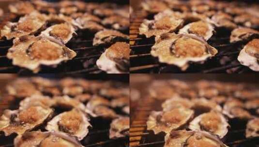 慢镜头城市宵夜美食小吃烧烤海鲜生蚝高清在线视频素材下载