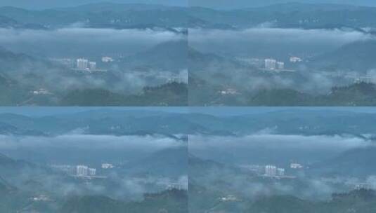 航拍云雾中的乡村公路高清在线视频素材下载