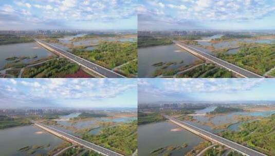 子龙大桥汊河冀之光航拍高清在线视频素材下载