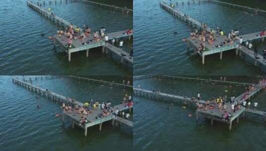 武汉跳东湖游泳4K镜头高清在线视频素材下载