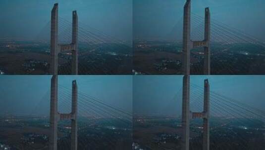闵浦大桥桥墩夜景航拍高清在线视频素材下载