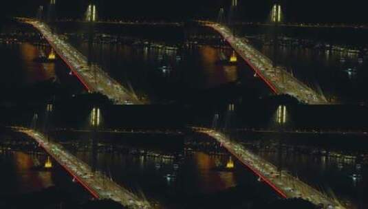 香港汀九桥车流夜景航拍高清在线视频素材下载