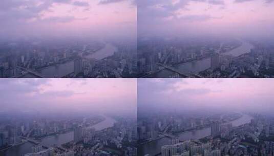 广州城市天空夕阳晚霞云雾缭绕航拍风光高清在线视频素材下载