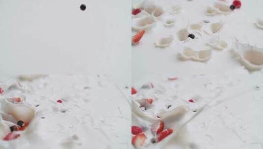 特写的黑莓在超级慢动作落入牛奶高清在线视频素材下载
