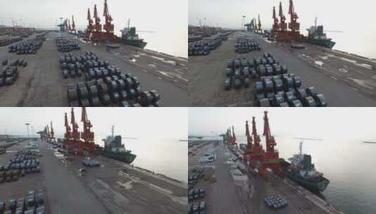 辽宁鲅鱼圈港鞍钢码头钢材码头航拍高清在线视频素材下载