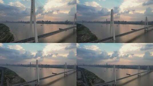 航拍武汉二七长江大桥晚霞落日天空高清在线视频素材下载