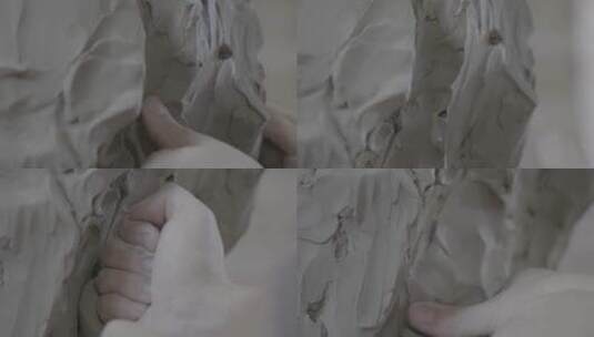 美术学院学生制作雕塑LOG高清在线视频素材下载