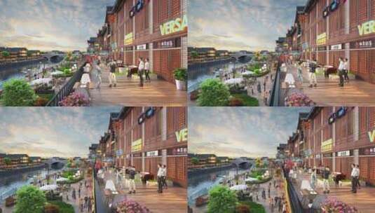 沿河商业古街三维动画高清在线视频素材下载
