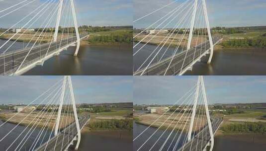 航拍一座跨河大桥高清在线视频素材下载