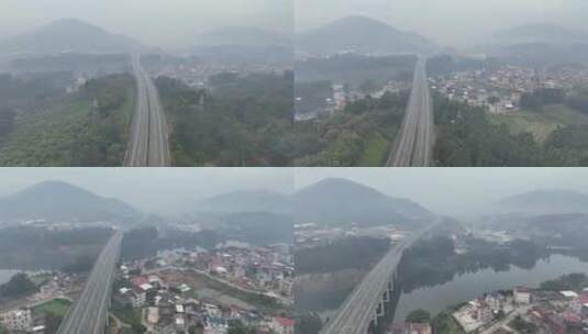 雨后高速公路雾天高速道路航拍雨天公路车辆高清在线视频素材下载