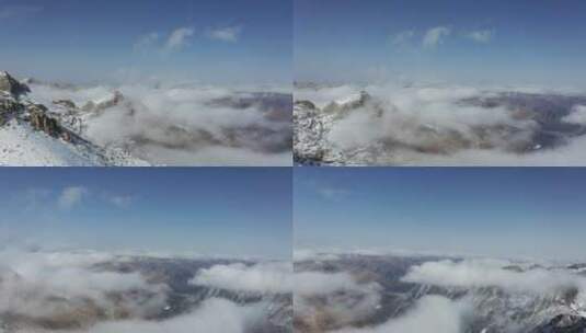 冬日航拍达谷冰川山顶4k高清在线视频素材下载