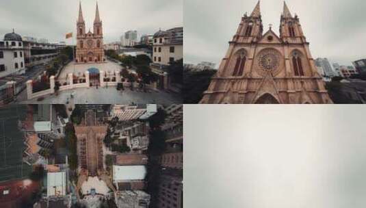 广州石室圣心大教堂FPV航拍高清在线视频素材下载