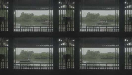 杭州西溪湿地水上芦苇荡游船国画风光高清在线视频素材下载