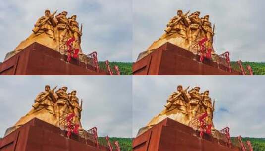 航拍井冈山红色建筑雕像高清在线视频素材下载