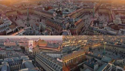 航拍巴黎城市建筑塔摩天大楼日出日落晚霞高清在线视频素材下载