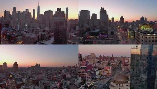 4K城市航拍纽约曼哈顿唐人街摩天大楼日出高清在线视频素材下载