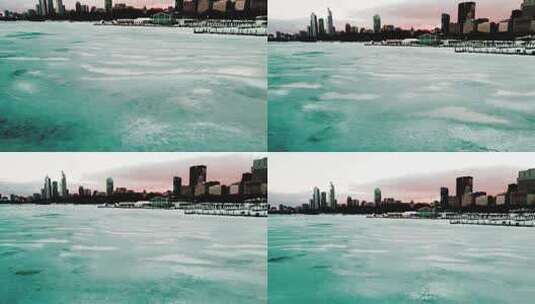 日落下冬天的城市高清在线视频素材下载