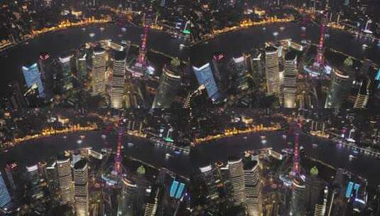 上海浦东陆家嘴城市天际线地标建筑航拍夜景高清在线视频素材下载