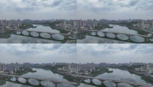 内江西林大桥航拍沱江桥梁道路车辆车流交通高清在线视频素材下载