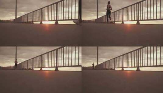 落日背景下奔跑的女孩高清在线视频素材下载