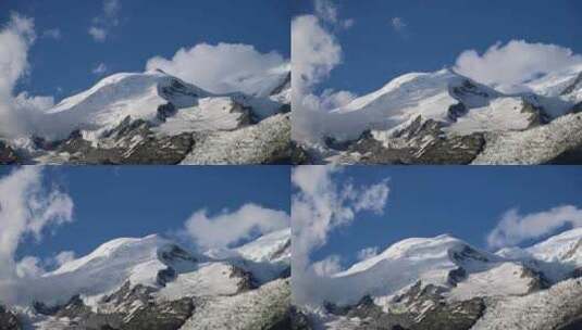 蓝天白云下的雪山顶延时风景摄影高清在线视频素材下载