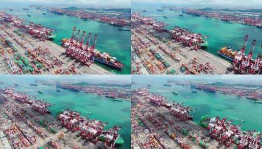 航拍港口码头 邮轮海运 集装箱高清在线视频素材下载