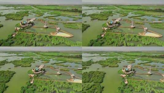 航拍宁夏石嘴山沙湖旅游景区鸟岛湿地风光高清在线视频素材下载