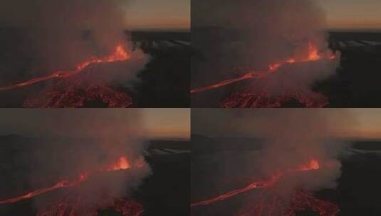 航拍火山活动 岩浆流动高清在线视频素材下载