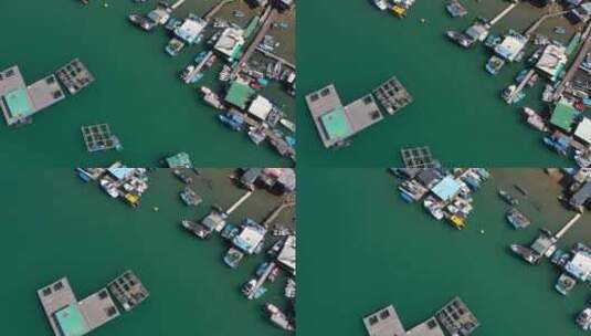 无人机飞越渔村高清在线视频素材下载