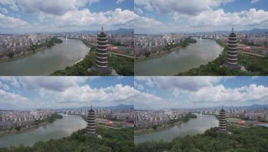 江西赣州翠浪塔地标建筑航拍高清在线视频素材下载
