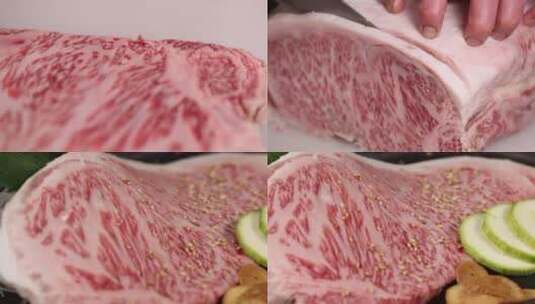 雪花牛排肩胛肉日本和牛切片料理高清在线视频素材下载