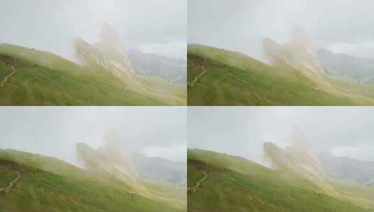 意大利阿尔卑斯山塞塞达山峰云雾缭绕高清在线视频素材下载
