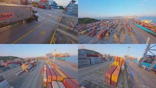 穿越机-码头港口集装箱货轮船泊厦门高清在线视频素材下载