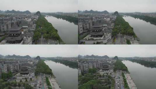 桂林解放阁地标建筑航拍高清在线视频素材下载