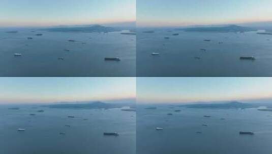 厦门大海航拍鼓浪屿风景海面渔船海岛风光高清在线视频素材下载