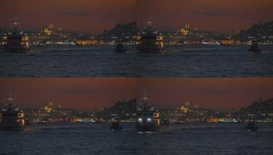 博斯普鲁斯海峡和伊斯坦布尔夜景2高清在线视频素材下载