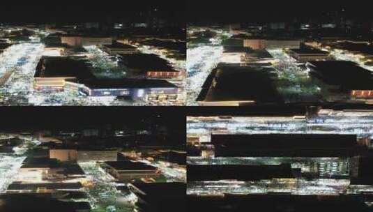 江苏连云港步行街夜景人流航拍高清在线视频素材下载
